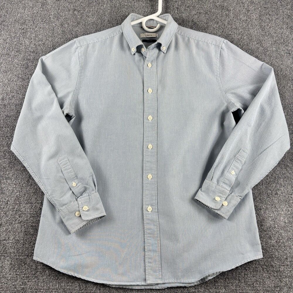 diems Mens 100 Shirt Blue Stripe Easy Fit Long Sleeve